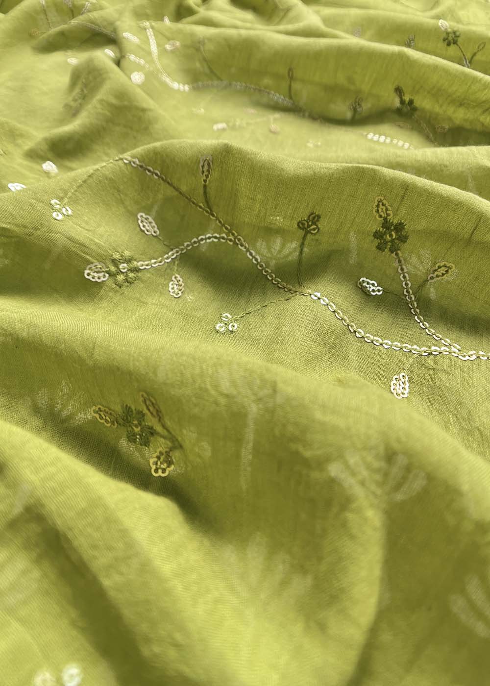 Green Pure Cotton Handblock Suit Along Embroidery Dupatta