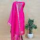 Designer Bright Pink Handloom silk suit with Zari weaving