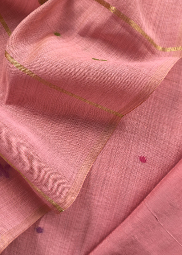 Pink Jamdani Woven Unstitched Suit With Paithani Work