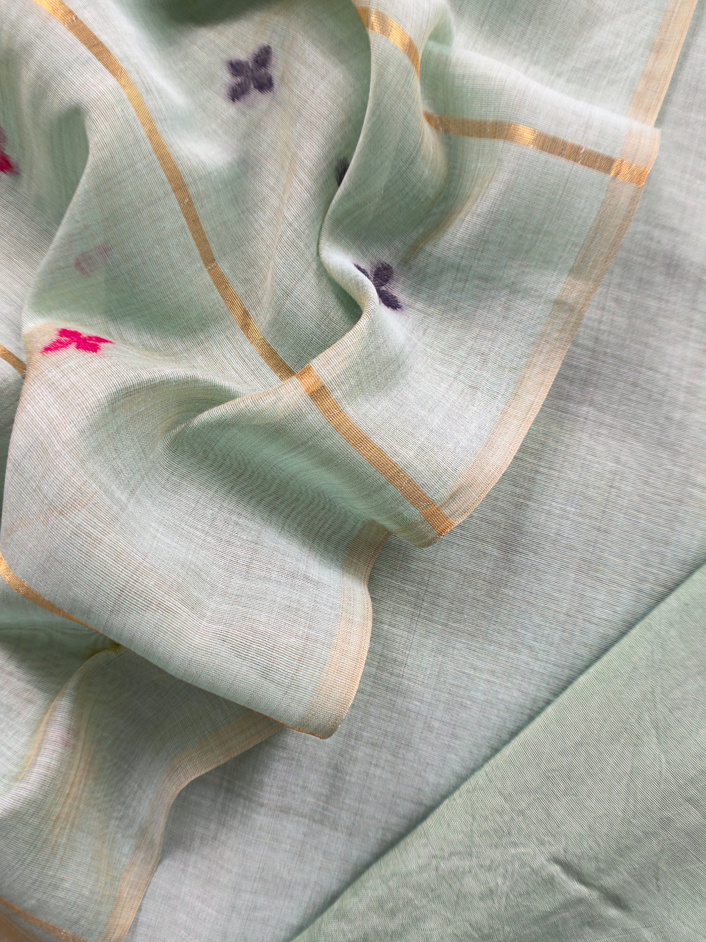 Blue Jamdani Woven Unstitched Suit with Paithani Work