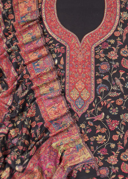 Black Pashmina Kani Silk Unstitched Suit with Dupatta