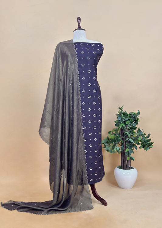 Black Chaandbaali Pure Satin Silk Kurta and Kora Silk Dupatta with Handwork