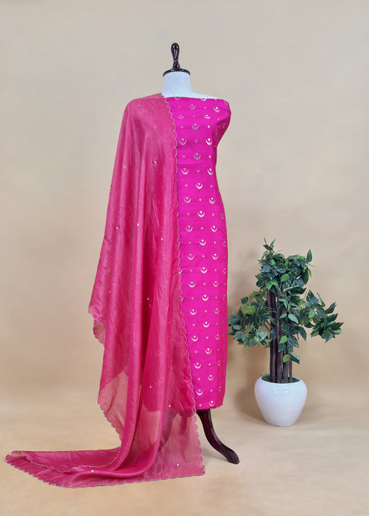 Soft Pink Chaandbaali Pure Satin Silk Kurta and Kora Silk dupatta with Handwork