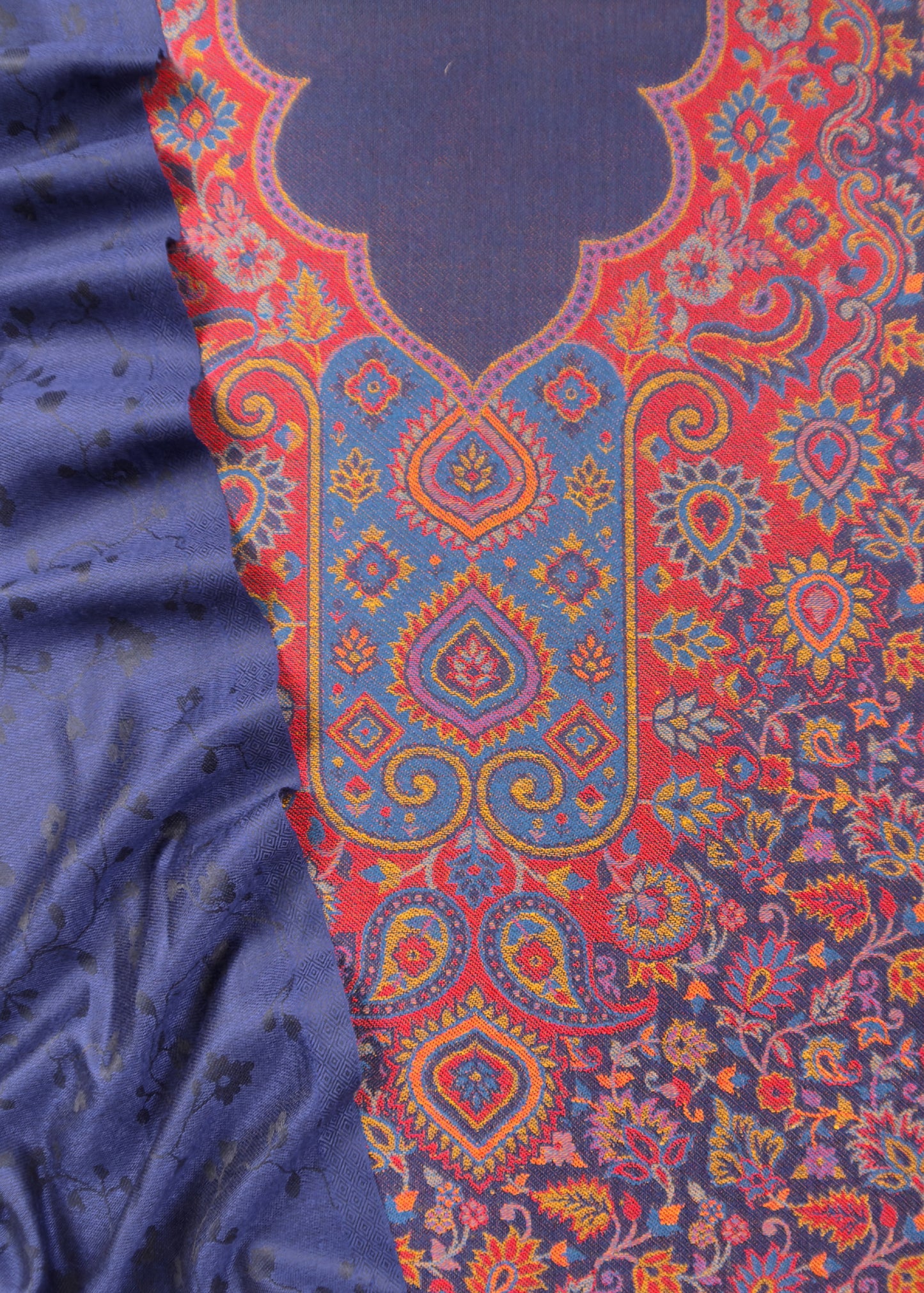 Blue Handloom Pashmina Suit With Kani Zari Weaving