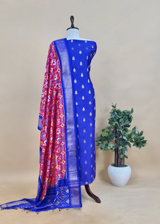 Luxe Bright Blue Handloom silk Kurta and Ikkat Woven Dupatta