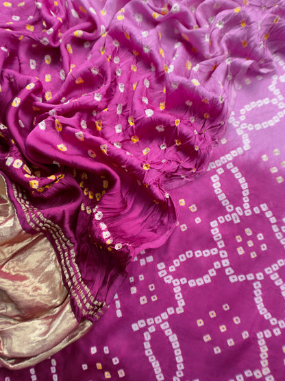 Heer Pink Pure Gajji Silk Bandhani Suit with Gold Lakdi Patta