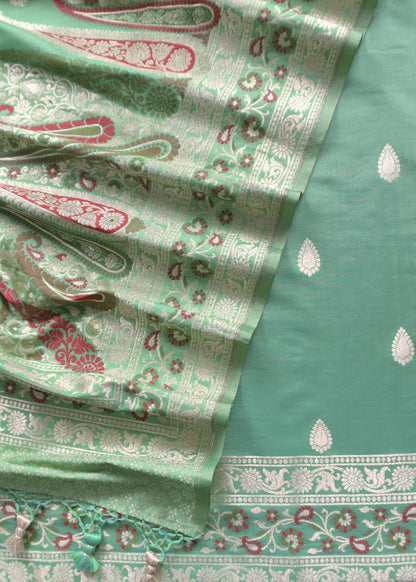 Handloom Paithani Weave Suit In Katan Silk