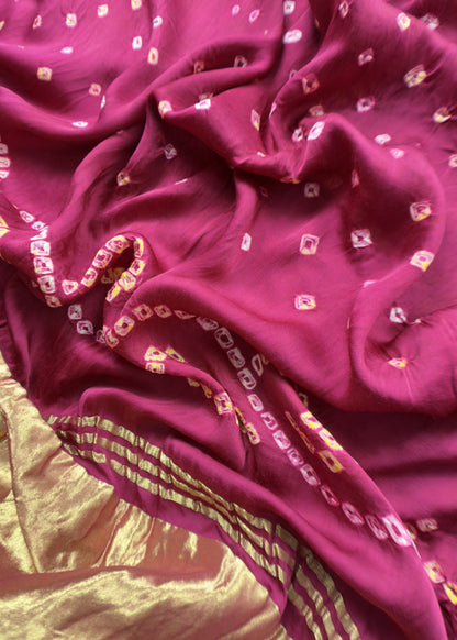 Heer Grape Purple Pure Gajji Silk Gharchola Bandhani Suit With Gold Lakdi patta weaving