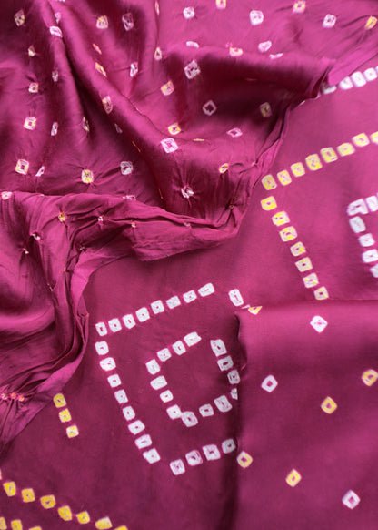 Heer Grape Purple Pure Gajji Silk Gharchola Bandhani Suit With Gold Lakdi patta weaving