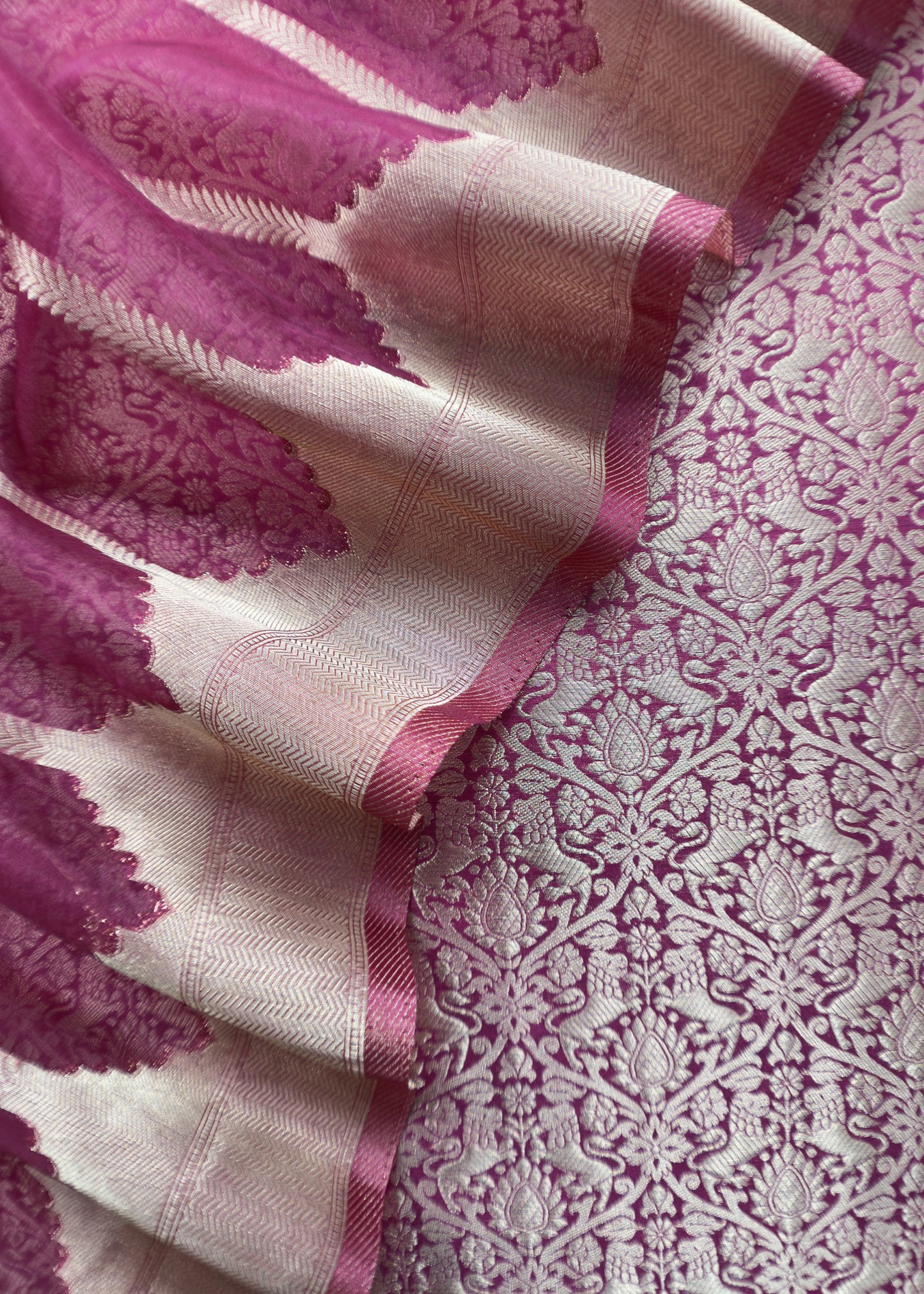 Pink Banarasi Silk Brocade Suit With Organza Dupatta