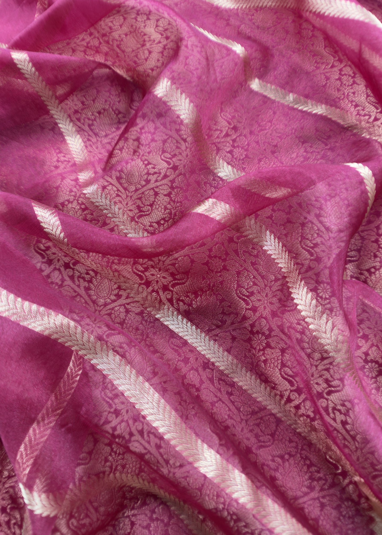 Pink Banarasi Silk Brocade Suit With Organza Dupatta