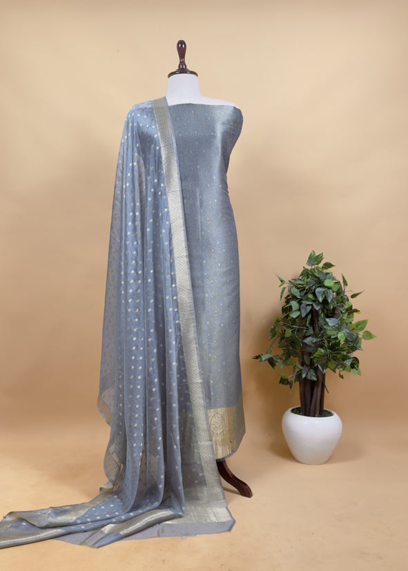 Banarasi Silk Brocade Suit With Organza Dupatta