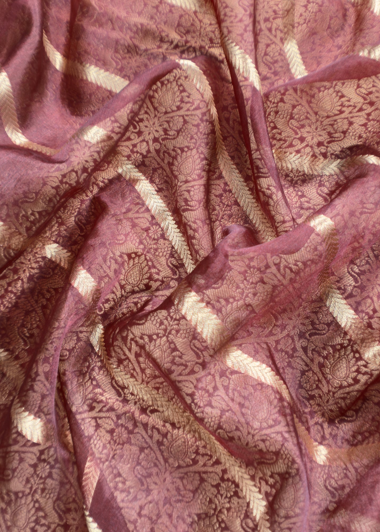 Brown Banarasi Silk Brocade Suit With Organza Dupatta