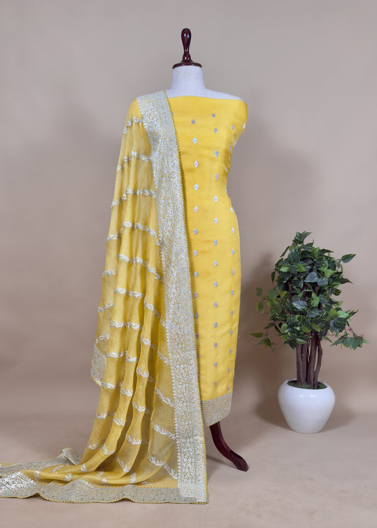 Yellow Organza Suit With Pitta Work