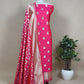 Pinkish Red Silk Suit With Zari Weaving