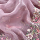 Purple Parsi Thread Embroidery Pure Organza Unstitched Suit With Dupatta