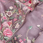 Purple Parsi Thread Embroidery Pure Organza Unstitched Suit With Dupatta