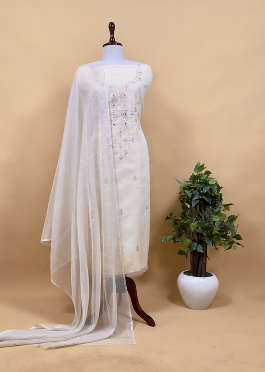 Kota Doria Dupatta Suit With Pitta Work
