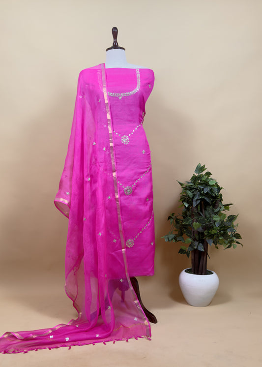 Pure Kota Doria Silk Dupatta Suit With Gotta Patti Work
