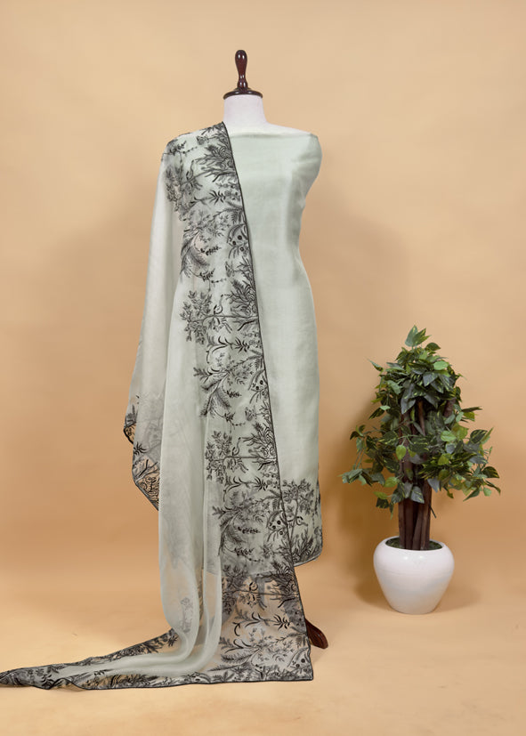 Heather Purple Handloom Intricate Embroidered Kora Silk Unstitched Suit With Dupatta