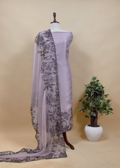 Heather Purple Handloom Intricate Embroidered Kora Silk Unstitched Suit With Dupatta