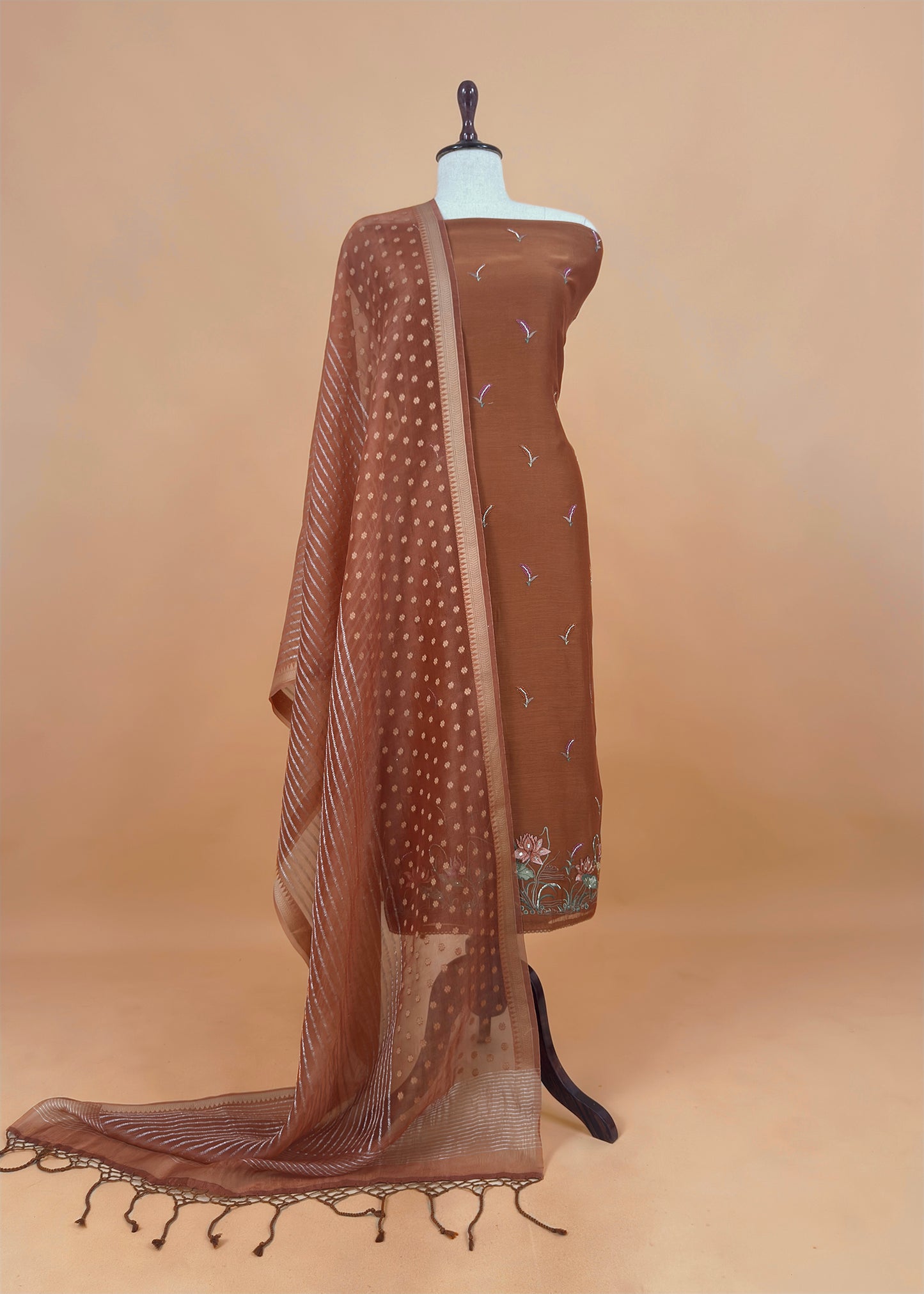 Cherry Red Pure Mulmul Unstitched Suit With Kora Silk Dupatta