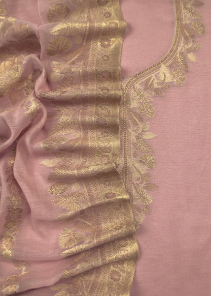 Pink Premium Kani Silk Suit With Kani Zari Weaving