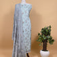 Light Blue Pure Crepe Digital Print Suit Fabric With Resham Embroidery And Lace Work