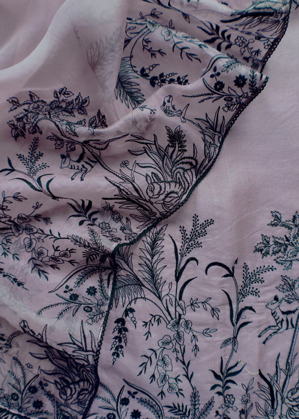 Heather Purple Handloom Intricate Embroidered Kora Silk Unstitched Suit With Dupatta