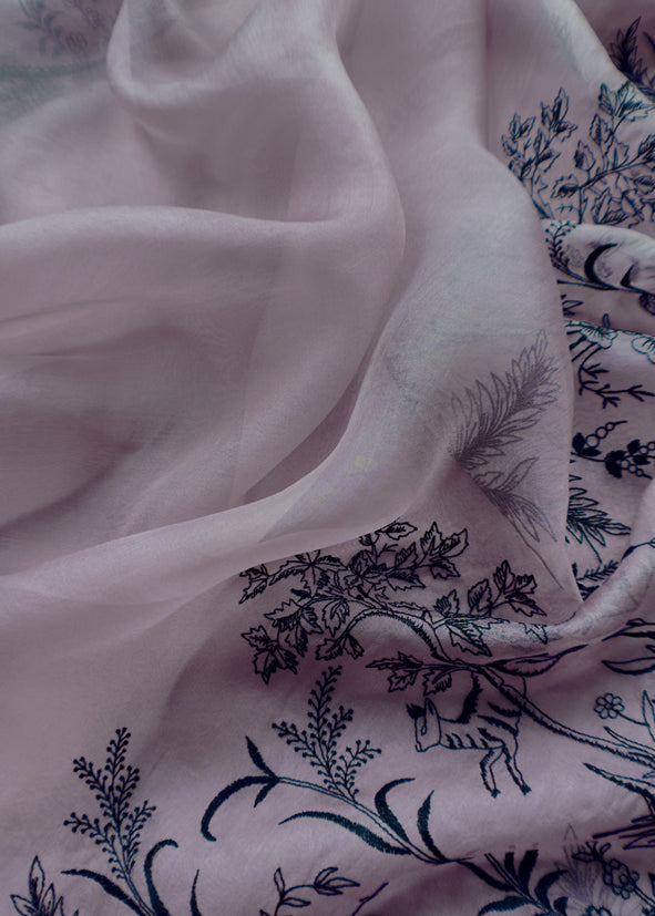 Heather Purple Handloom Intricate Embroidered Kora Silk Unstitched Suit With Dupatta