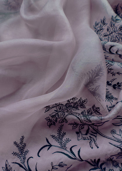 Heather Purple Handloom Intricate Embroidered Kora Silk Unstitched Suit With Dupatta