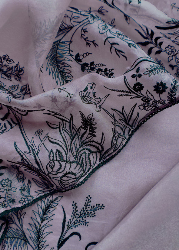Heather Purple Handloom Intricate Embroidered Kora Silk Unstitched Suit With Dupatta