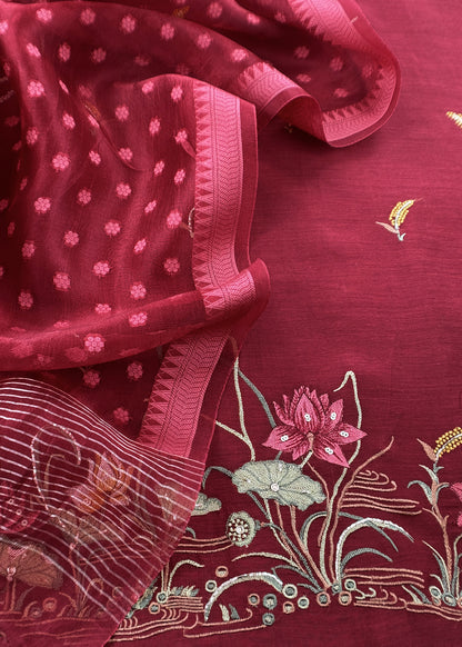 mulmul unstitched suit with dupatta

