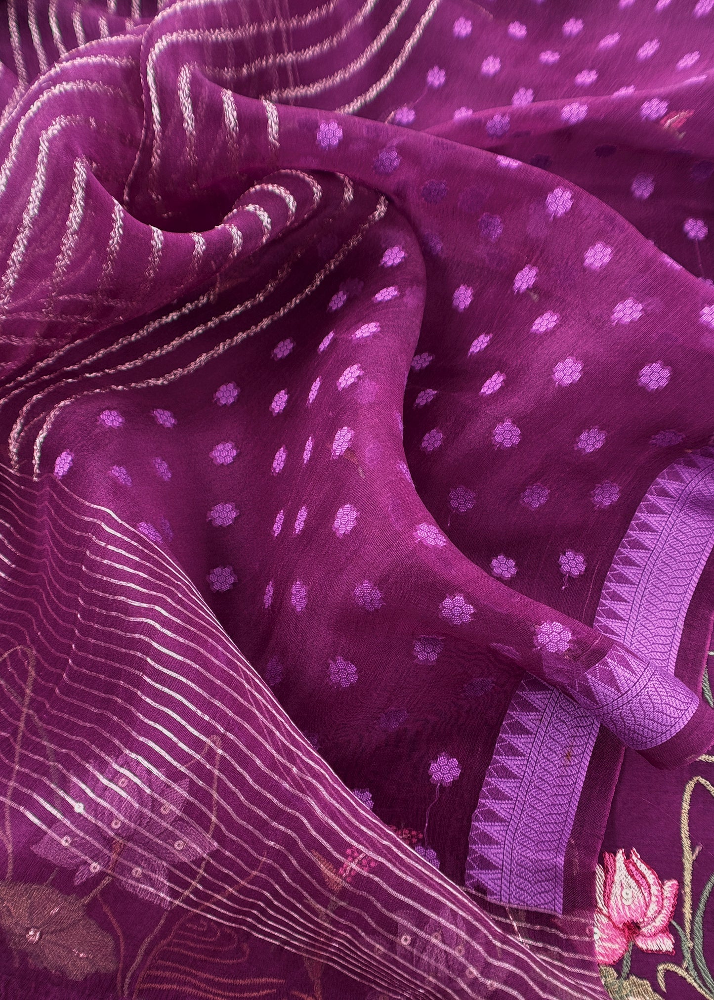Purple Pure Mulmul Unstitched Suit With Kora Silk Dupatta