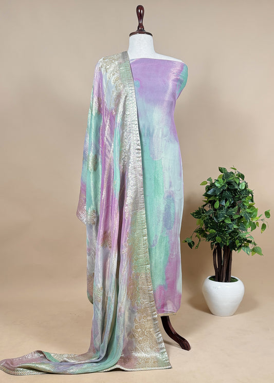 Pure Crushed Tissue-Silk Abstract Print Unstitched Dupatta-suit