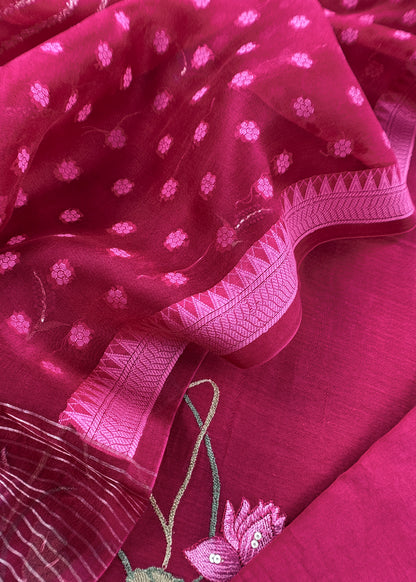 pure mulmul suit with organza dupatta


