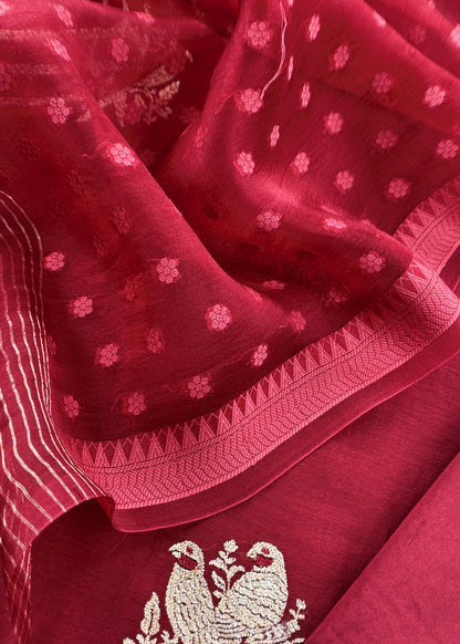 pure mulmul suit with organza dupatta

