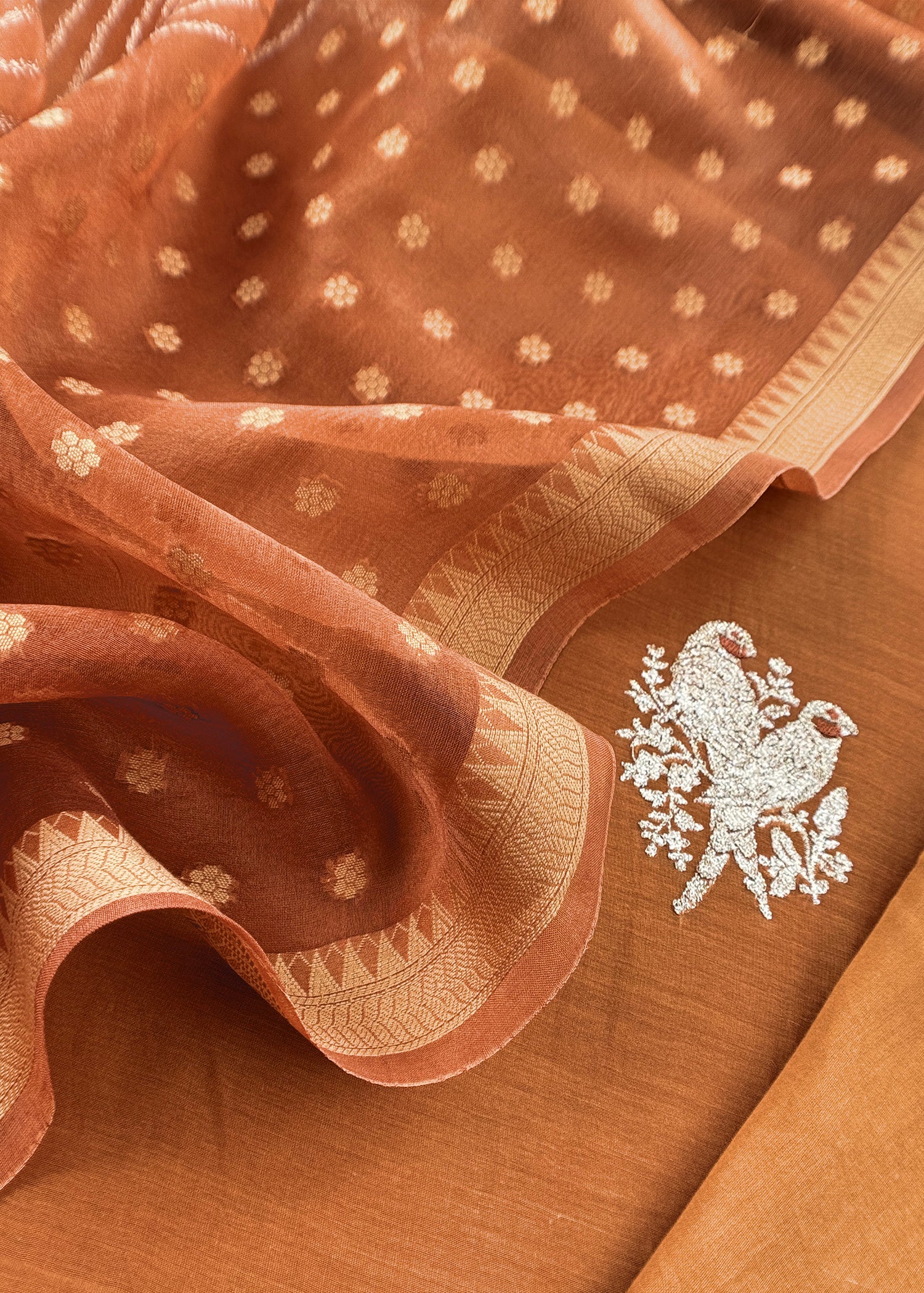 pure mulmul suit with organza dupatta

