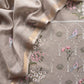 Grey Pure Mulmul Unstitched Suit Fabric With Rajput Jaipuri Resham Embroidery