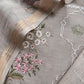 Grey Pure Mulmul Unstitched Suit Fabric With Rajput Jaipuri Resham Embroidery
