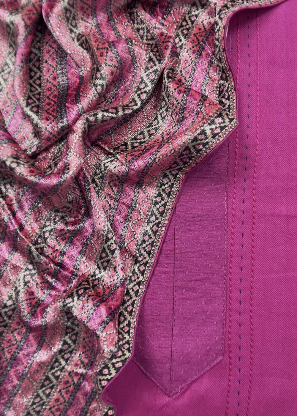 Purple Pashmina Suit With Velvet Stall