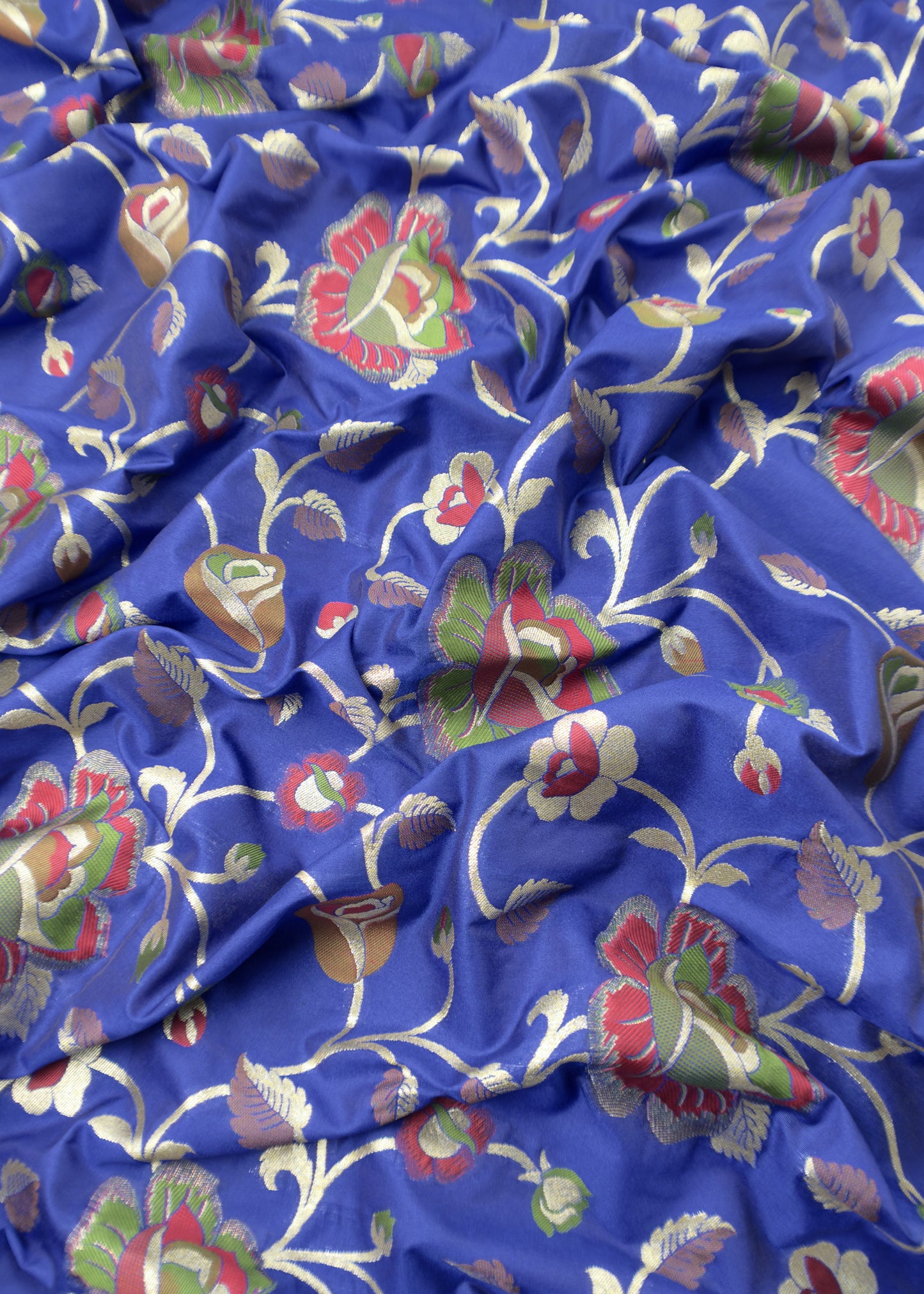 Blue Handloom Phool-Patti Weaving Suit In Katan Silk