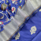 Blue Handloom Phool-Patti Weaving Suit In Katan Silk