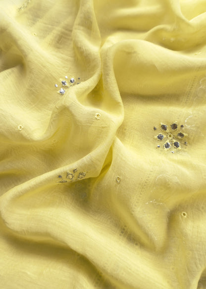 Sunshine Yellow Handloom Mul Chanderi Suit With Gold Pitta Hand Work And Embroidery