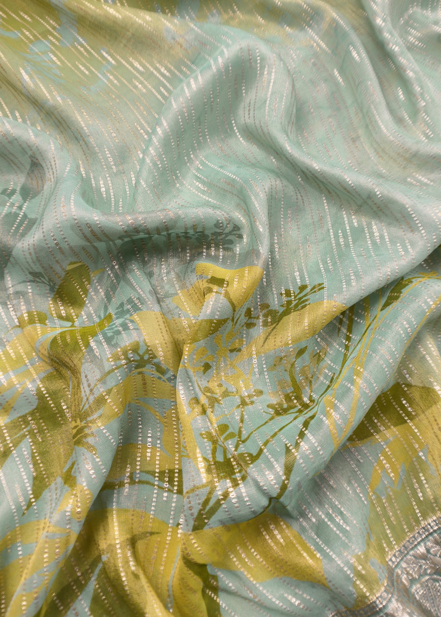 Green Pure Crushed Tissue-Silk Abstract Print Unstitched Dupatta-suit