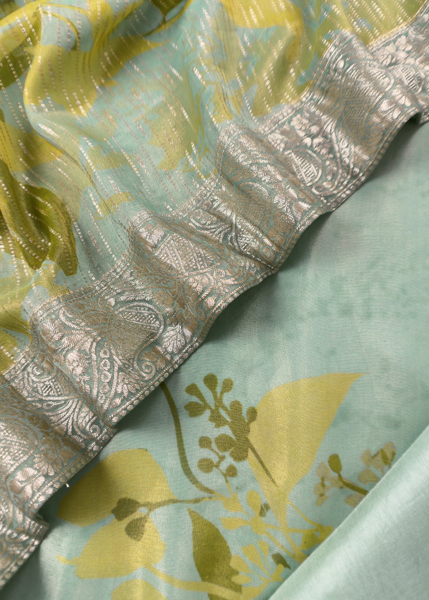 Green Pure Crushed Tissue-Silk Abstract Print Unstitched Dupatta-suit