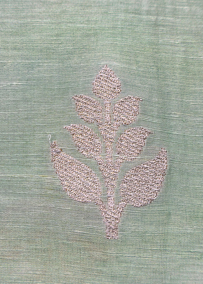 Green Handloom Blue Linen Silk With Kadwa Weaves