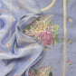 Kalasheel Luxe Flamingo Light Steel Blue Handwoven Mul Suit Fabric With French Roses Embroidery