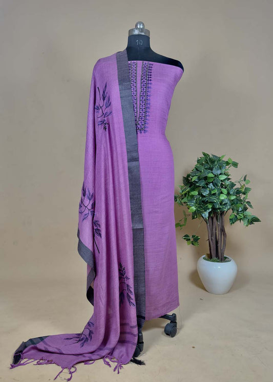 Purple Pashmina Suit With Aplique Work