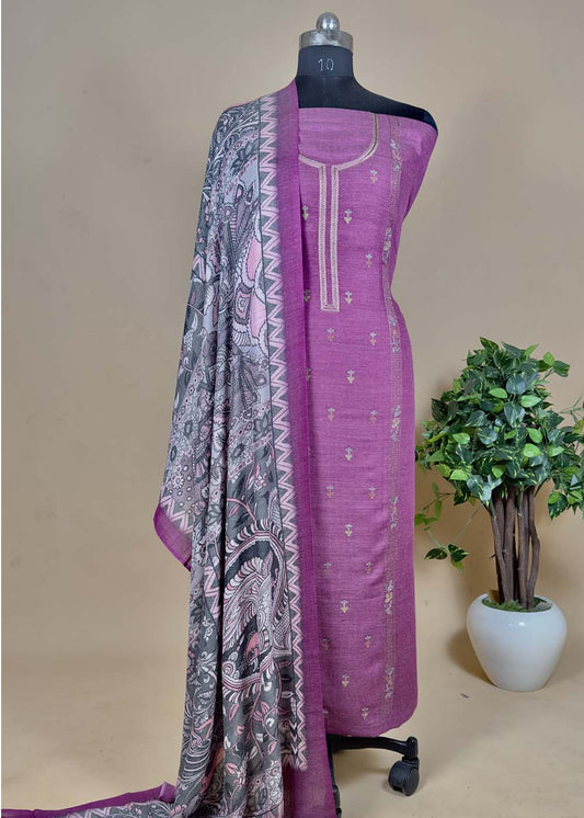 Purple Khadi Pashmina with Kalamkari Dupatta